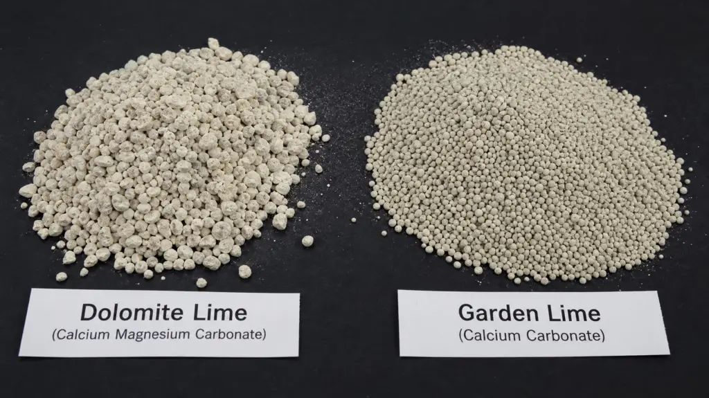 Side by side comparison of dolomite lime and standard garden lime granules