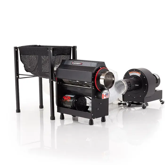CenturionPro Tabletop continuous-feed trimming machine with hybrid Quantanium tumbler