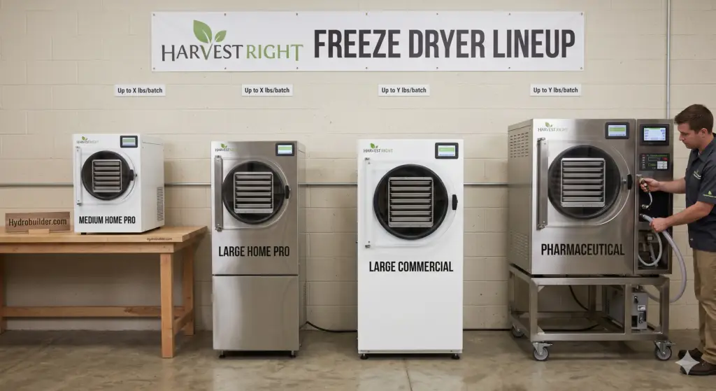 Harvest Right freeze dryer lineup from medium home pro to large pharmaceutical models